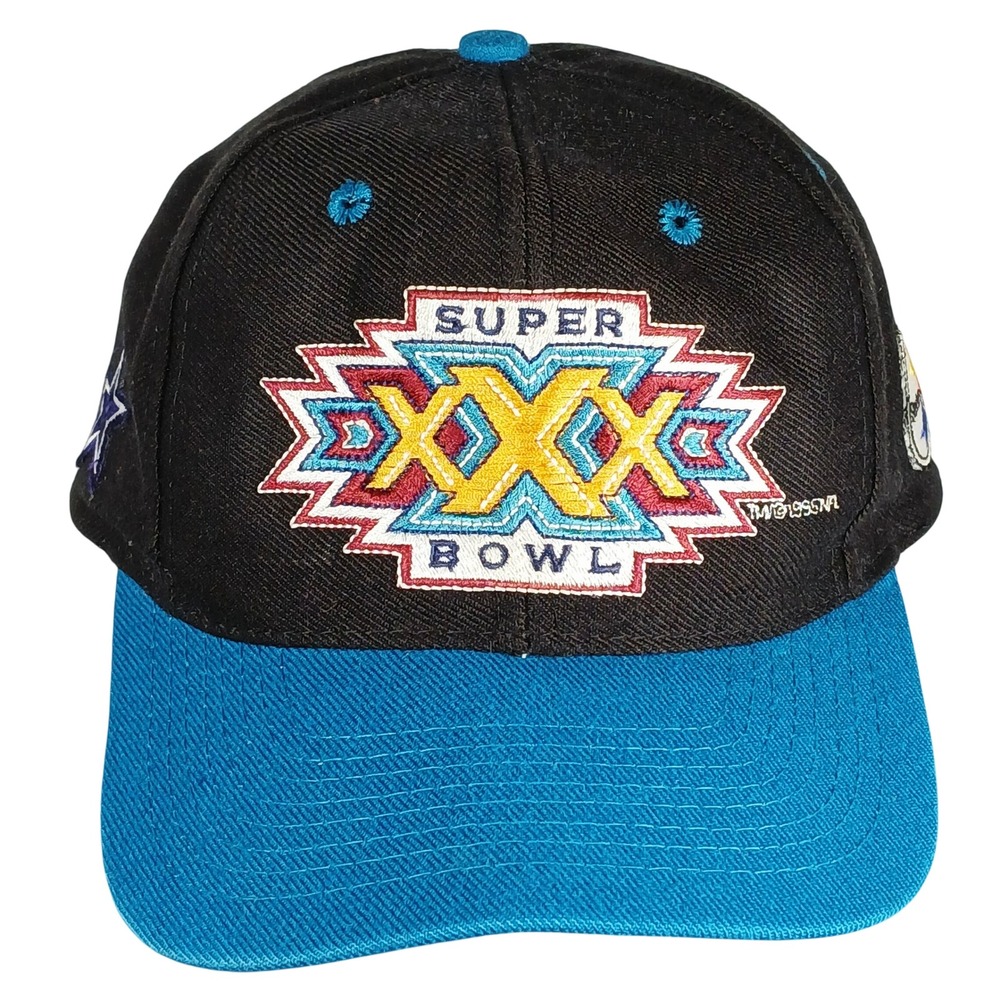 Super Bowl XXX‎ Hat OSFA Black Blue Vintage 1996 NFL Cowboys Steelers Retro